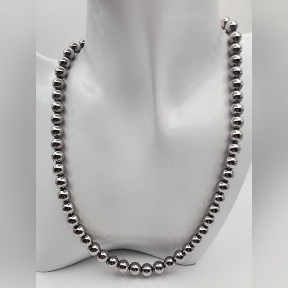 Silver tone bullet beaded necklace N0212 - Picture 1 of 3